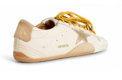 Golden Goose True-Star in White Nappa Leather With Gold Star and Beige Suede Heel Tab