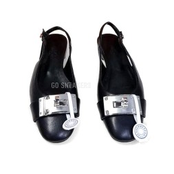 Hermes Leather Flats Black