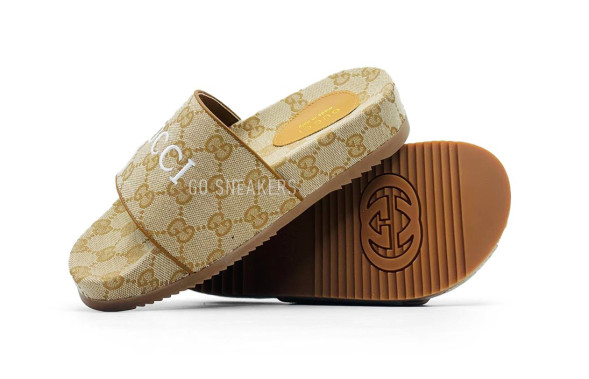 Унисекс шлепки Gucci Slippers Platform Brown/Yellow