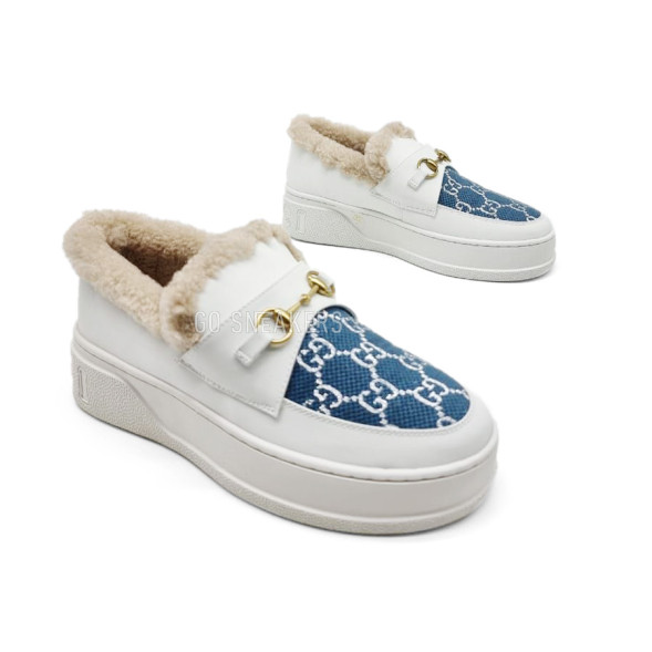 Женские зимние мокасины Gucci Moccasins Winter Leather/Suede White