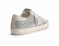 Golden Goose Super-Star in Silver Glitter With Ice-Gray Suede Star