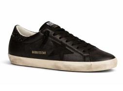 Golden Goose Super-Star In Black Nappa With Black Star And Glitter Heel Tab