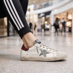 Golden Goose Super-Star Beige Silver Glitter Star