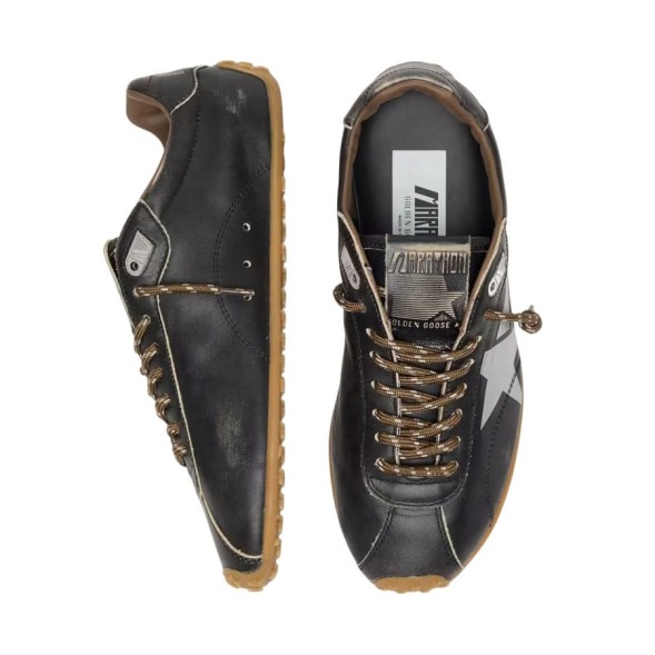 Женские кеды Golden Goose Marathon Speed with Black Leather Upper and Silver Star