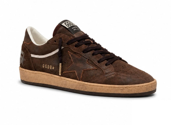 Мужские кеды Golden Goose Ball Star Mens In Brown Suede With Brown Leather Star