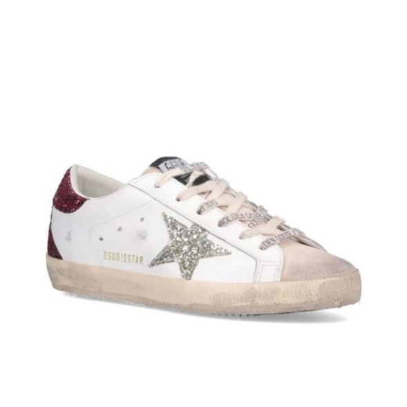 Женские кеды Golden Goose Superstar Bordeaux Silver Glitter