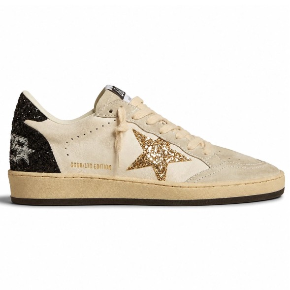 Женские кеды Golden Goose Ball Star in Nappa with Gold Glitter Star and Black Heel Tab
