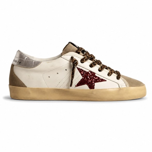Женские кеды Golden Goose Superstar Burgundy Glitter Star and Silver Heel Tab