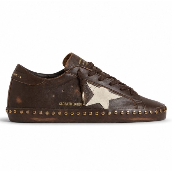 Женские кеды Golden Goose Superstar in Brown Leather with Cream Suede Star and Studs