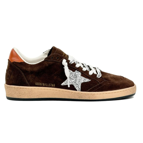 Женские кеды Golden Goose Ball-Star Brown Suede With Silver Glitter Star