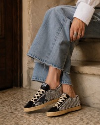 Golden Goose Superstar LTD with Swarovski Crystals and Black Leather Star