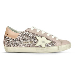 Golden Goose Super-Star in Silver Glitter With Leather Star and Heel Tab