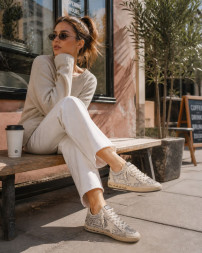 Golden Goose Ball-Star In Silver Glitter with Ice-Gray Suede Inserts
